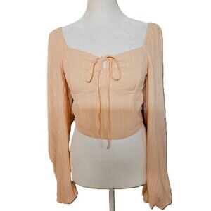 Forever 21 Peach Tie-Front Peasant Blouse - Size Small